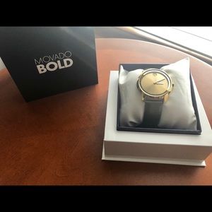 NWT! Movado Bold Yellow Gold Leather Ladies Watch